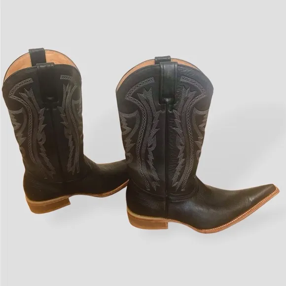 Rancho Point toe Black Lizard Western Cowboy Boots