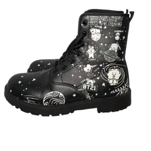 RARE BT21 Black Army Combat Boots Gothcore Women's SZ 8 Chunky K-Pop Grunge EUC