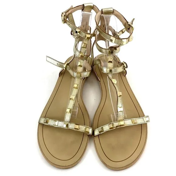 Rebecca Minkoff Gold Metallic Georgina Studded Sandals Caged Gladiator Size 10
