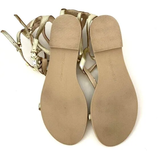 Rebecca Minkoff Gold Metallic Georgina Studded Sandals Caged Gladiator Size 10