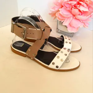 Rebecca Minkoff studded beige white leather sandals