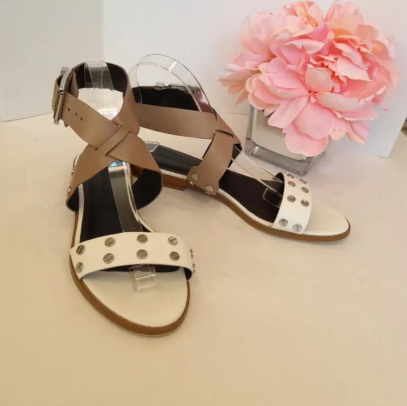 Rebecca Minkoff studded beige white leather sandals