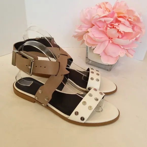 Rebecca Minkoff studded beige white leather sandals