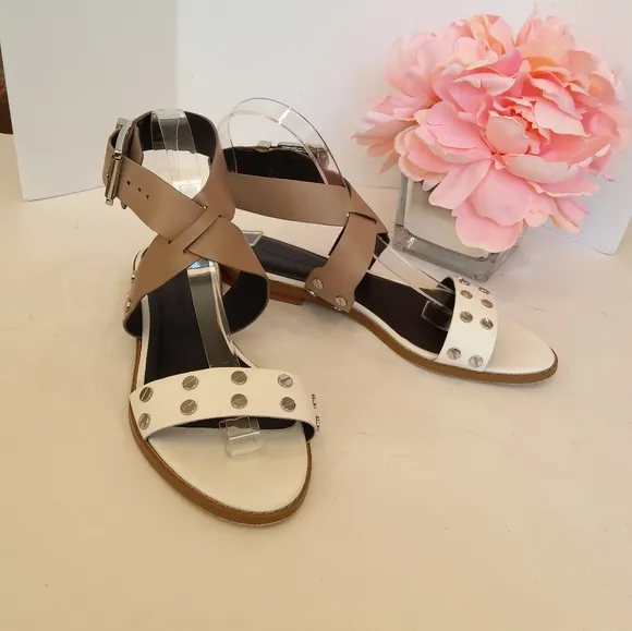 Rebecca Minkoff studded beige white leather sandals