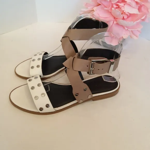 Rebecca Minkoff studded beige white leather sandals