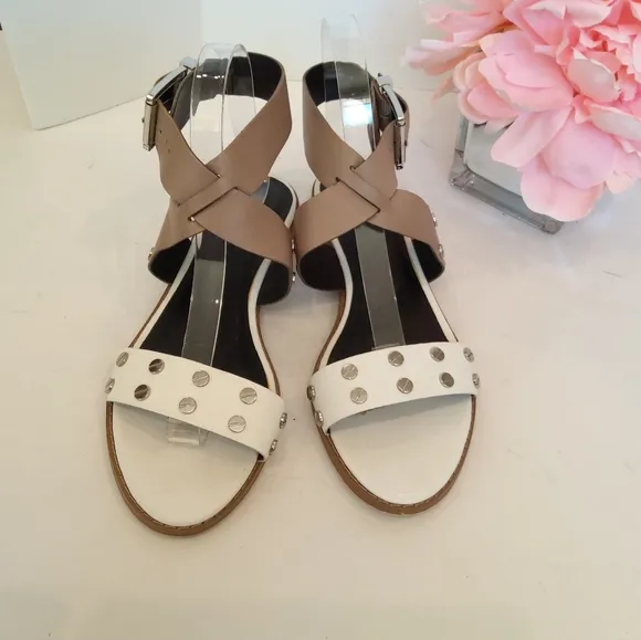 Rebecca Minkoff studded beige white leather sandals