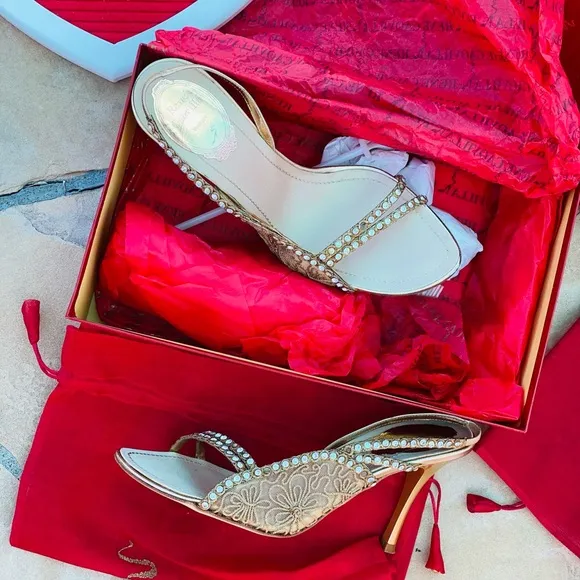 Rene Caovilla Floral Golden Heel Sandals