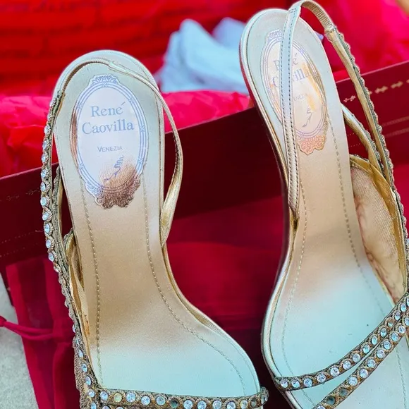 Rene Caovilla Floral Golden Heel Sandals