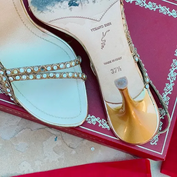 Rene Caovilla Floral Golden Heel Sandals