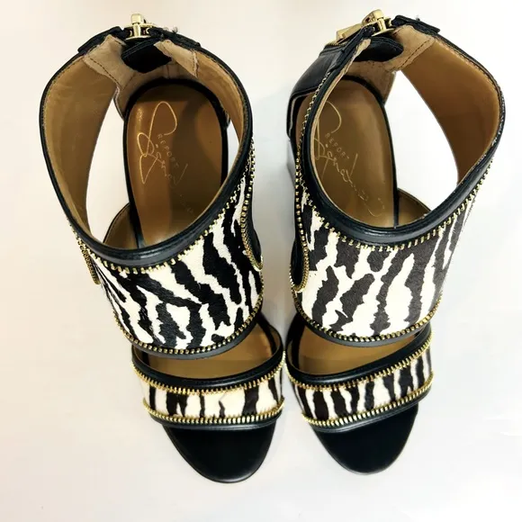 Report Signature Sandals Women's Sz7.5 Calf Hair Zebra Print Leather Chunky Heel