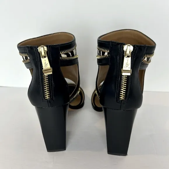 Report Signature Sandals Women's Sz7.5 Calf Hair Zebra Print Leather Chunky Heel