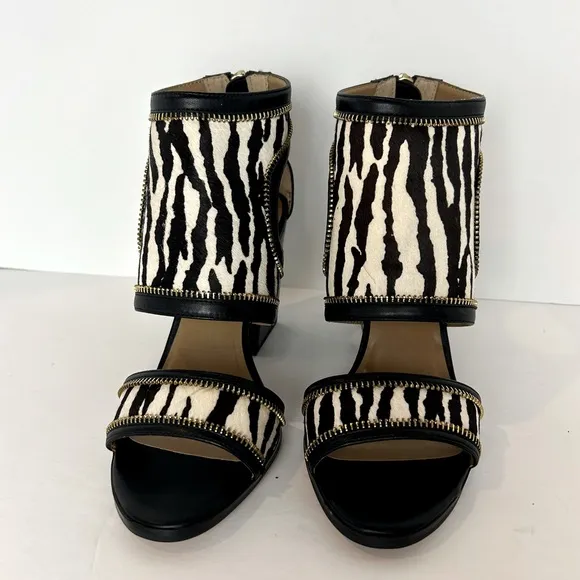 Report Signature Sandals Women's Sz7.5 Calf Hair Zebra Print Leather Chunky Heel