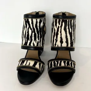 Report Signature Sandals Women's Sz7.5 Calf Hair Zebra Print Leather Chunky Heel