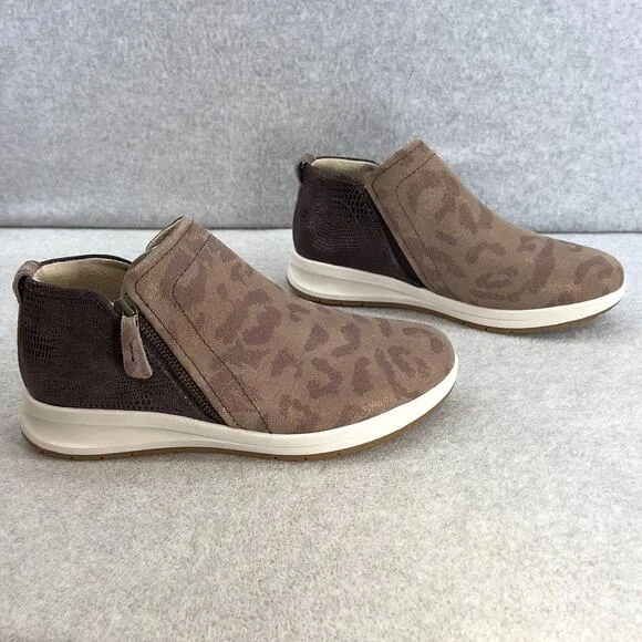 Revere Dublin Leather Zip Up Ankle Sneaker Shoe-Camo Espresso -Women Size 8 *NEW