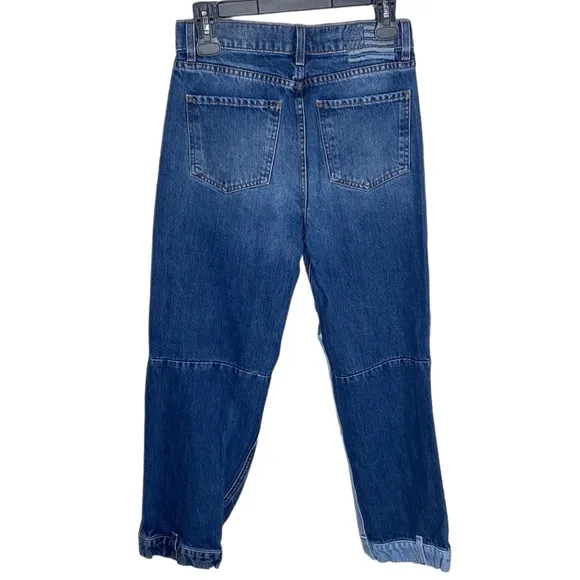 Revice Denim Blue Matchmaker high rise patchwork Straight Leg crop jeans size 26