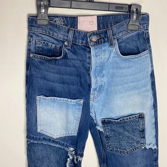 Revice Denim Blue Matchmaker high rise patchwork Straight Leg crop jeans size 26