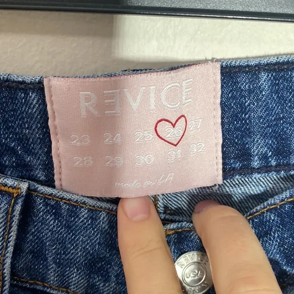 Revice Denim Blue Matchmaker high rise patchwork Straight Leg crop jeans size 26