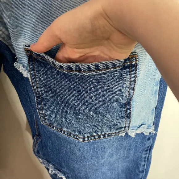 Revice Denim Blue Matchmaker high rise patchwork Straight Leg crop jeans size 26