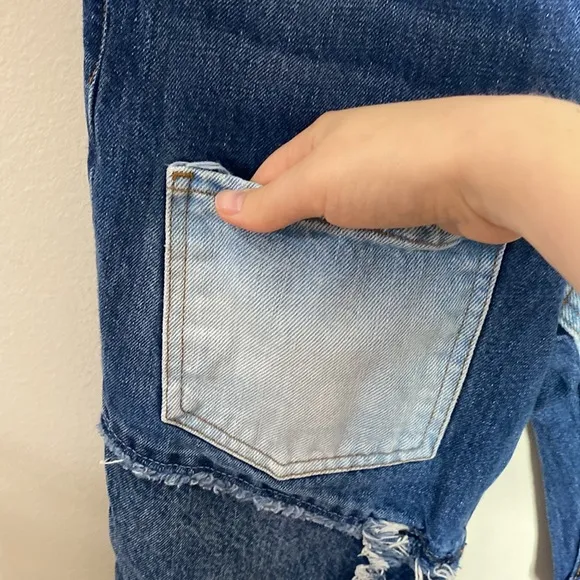 Revice Denim Blue Matchmaker high rise patchwork Straight Leg crop jeans size 26