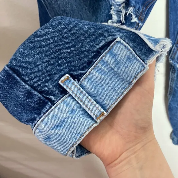 Revice Denim Blue Matchmaker high rise patchwork Straight Leg crop jeans size 26