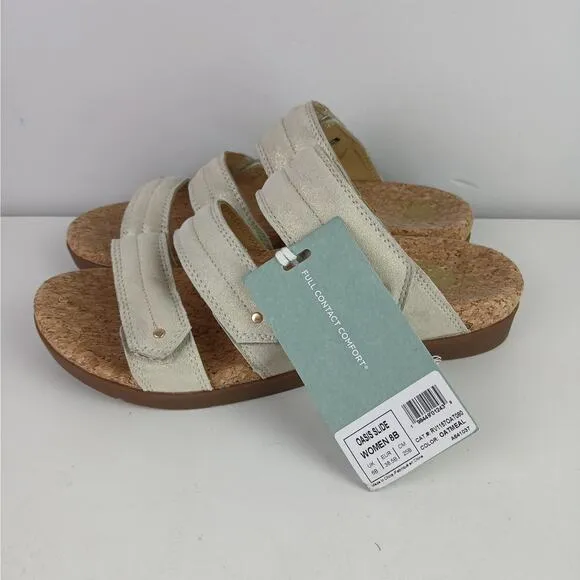 Revitalign Orthotic Shimmer Suede Slide Sandals Oasis Oatmeal NWT