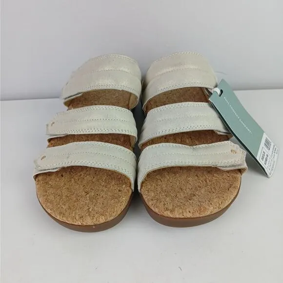 Revitalign Orthotic Shimmer Suede Slide Sandals Oasis Oatmeal NWT
