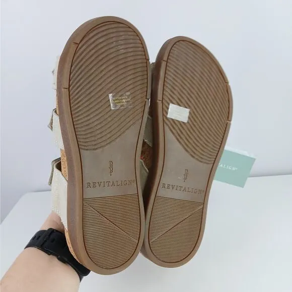 Revitalign Orthotic Shimmer Suede Slide Sandals Oasis Oatmeal NWT