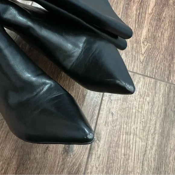 Revolve Femme LA Soho Knee High Heeled Boots Black Faux Leather Pointed Toe 41