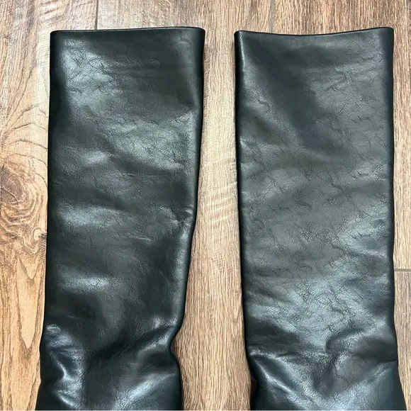Revolve Femme LA Soho Knee High Heeled Boots Black Faux Leather Pointed Toe 41