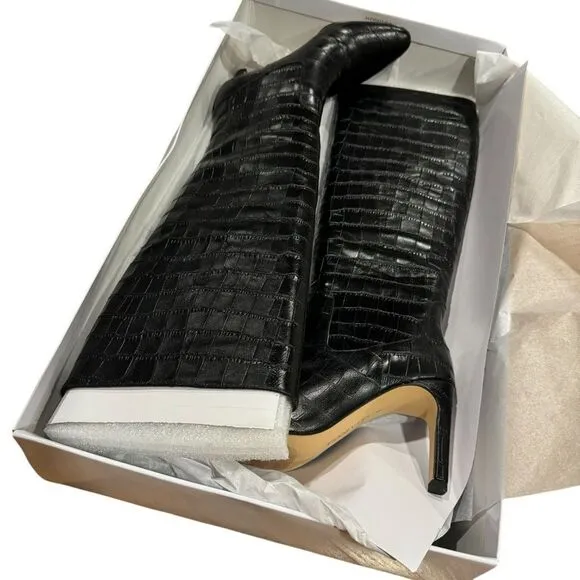 Revolve Villa Rouge Flor Leather Croc Crocodile Knee High Heeled Boots