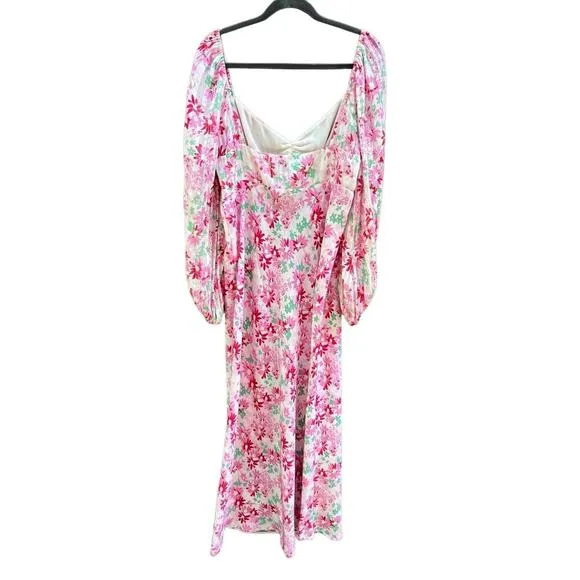 Rixo Gio Pink Daisy Trail Silk Midi Dress‎ Size 12