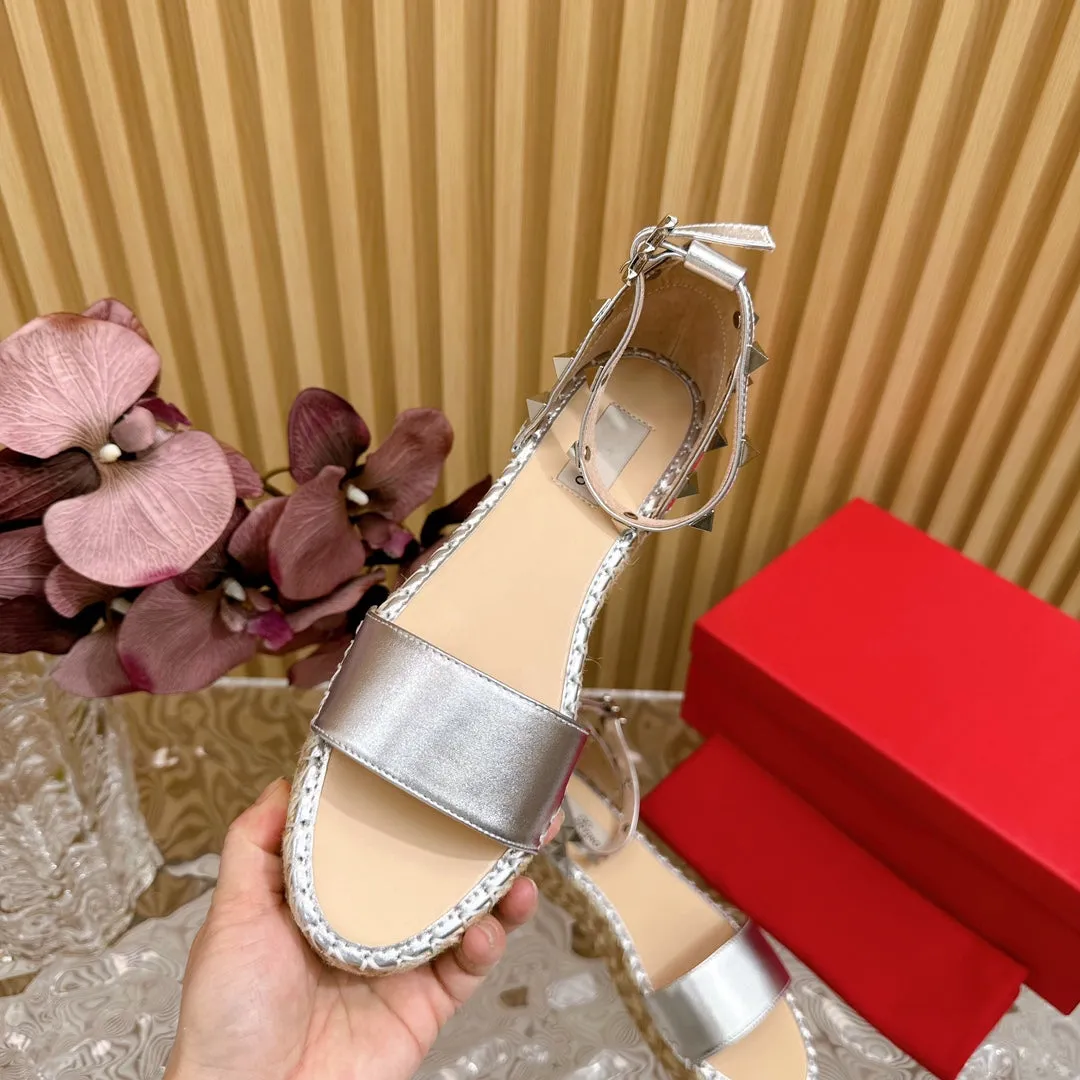 Rockstud Espadrille 45mm Silver leather sandals