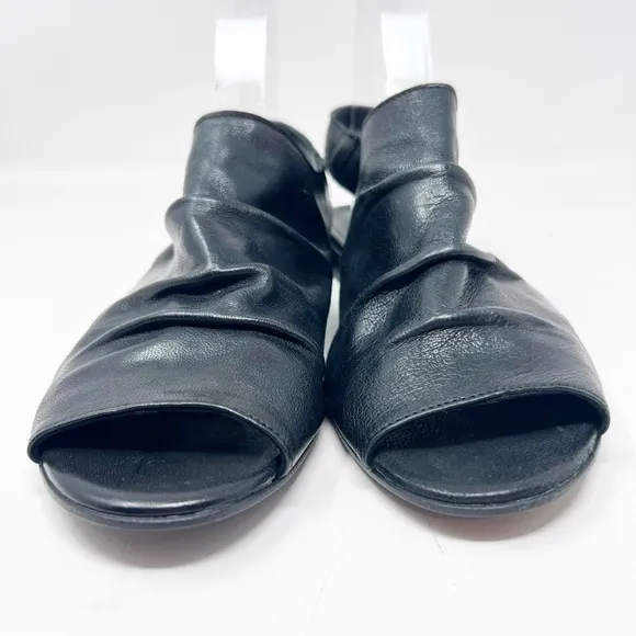 RON WHITE BLACK LEATHER SLING BACK PEEP TOE SANDALS WOMENS SZ 11