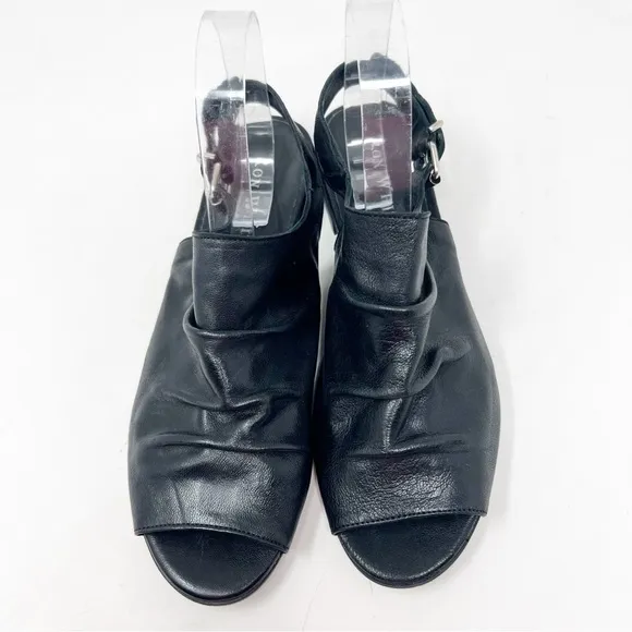 RON WHITE BLACK LEATHER SLING BACK PEEP TOE SANDALS WOMENS SZ 11