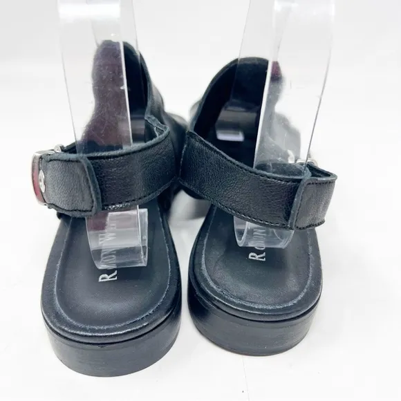 RON WHITE BLACK LEATHER SLING BACK PEEP TOE SANDALS WOMENS SZ 11