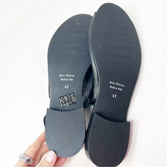 RON WHITE BLACK LEATHER SLING BACK PEEP TOE SANDALS WOMENS SZ 11