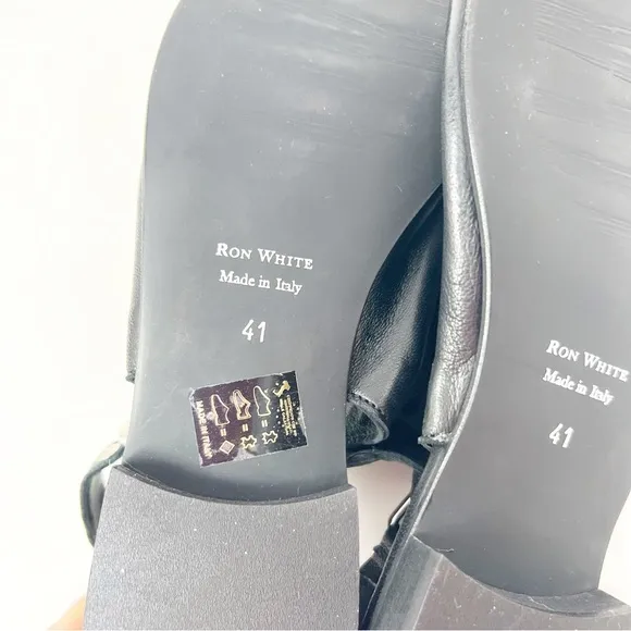 RON WHITE BLACK LEATHER SLING BACK PEEP TOE SANDALS WOMENS SZ 11