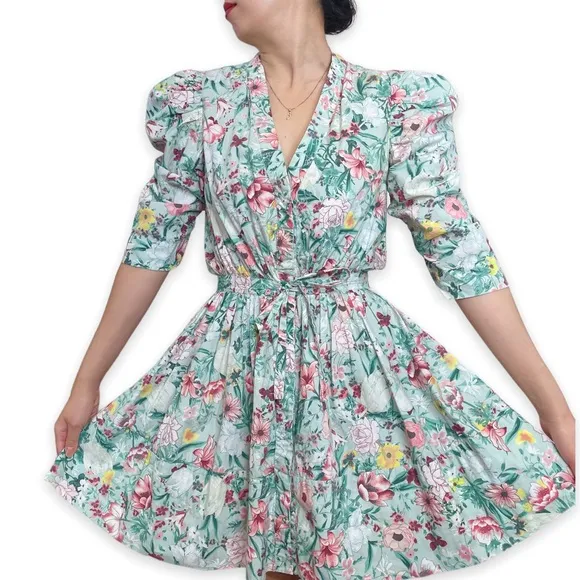 Ronny Kobo Puffsleeve Floral Meritti Dress Size S
