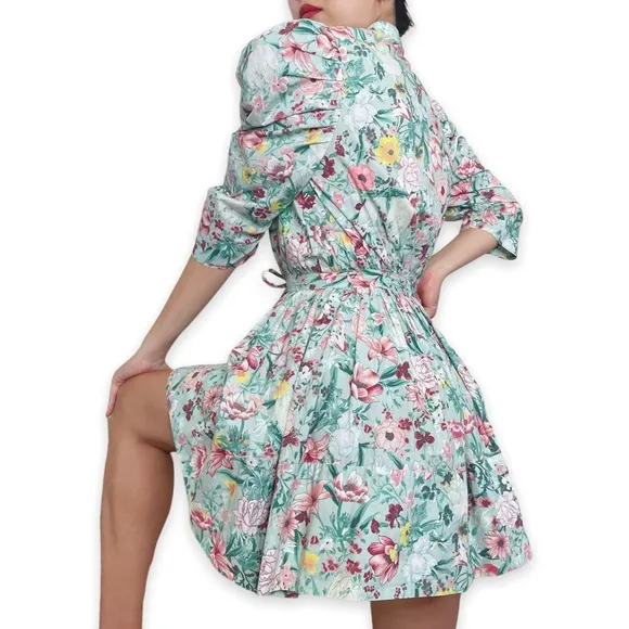 Ronny Kobo Puffsleeve Floral Meritti Dress Size S