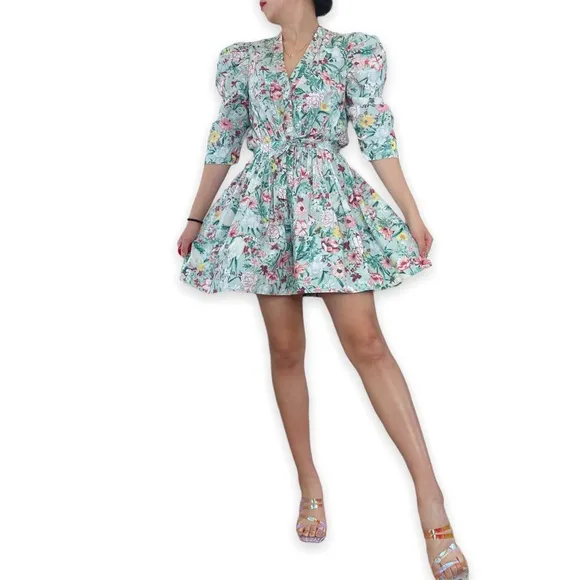 Ronny Kobo Puffsleeve Floral Meritti Dress Size S