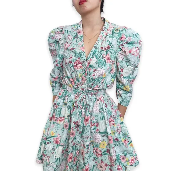 Ronny Kobo Puffsleeve Floral Meritti Dress Size S