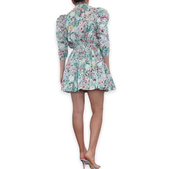 Ronny Kobo Puffsleeve Floral Meritti Dress Size S