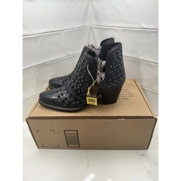 Roper Western Boots Womens Serena Leather Black Size 6 Cowboy Ankle Boots