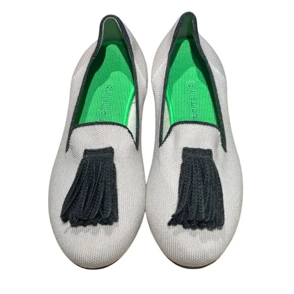 Rothy's Merino Tassel Slip On Loafers 8.5 Platinum White Gray Fringe Limited Ed