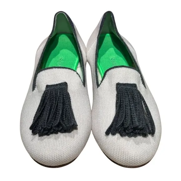 Rothy's Merino Tassel Slip On Loafers 8.5 Platinum White Gray Fringe Limited Ed
