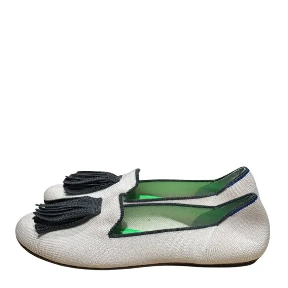 Rothy's Merino Tassel Slip On Loafers 8.5 Platinum White Gray Fringe Limited Ed