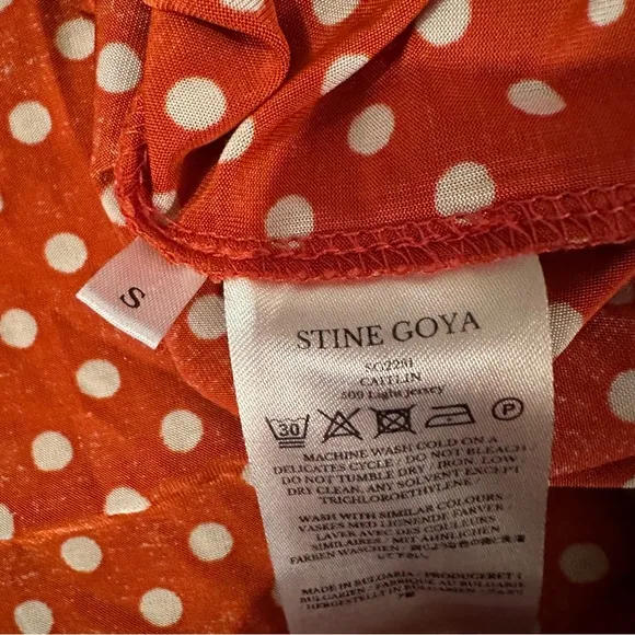 RTR Stine Goya Caitlin Orange &amp; White Polka Dot‎ Short Sleeve Midi Dress Sz S