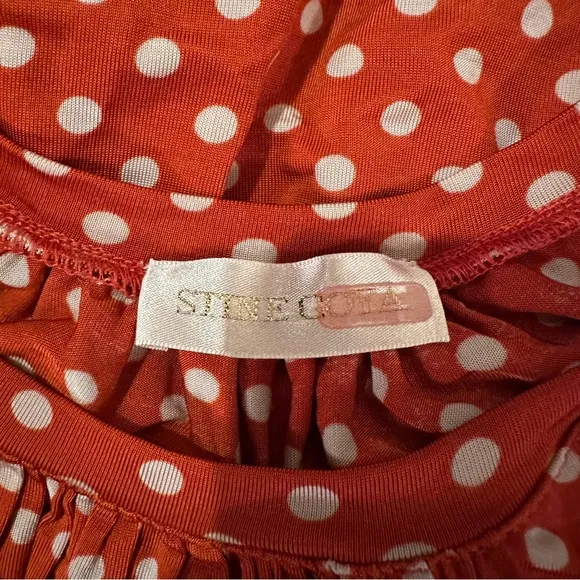 RTR Stine Goya Caitlin Orange &amp; White Polka Dot‎ Short Sleeve Midi Dress Sz S