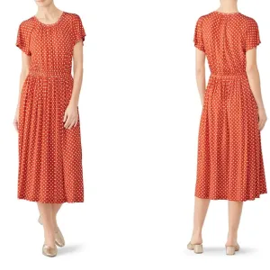 RTR Stine Goya Caitlin Orange &amp; White Polka Dot‎ Short Sleeve Midi Dress Sz S