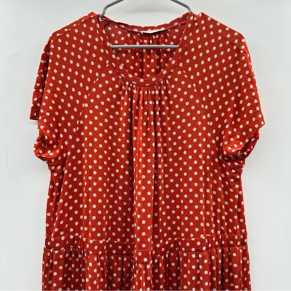 RTR Stine Goya Caitlin Orange &amp; White Polka Dot‎ Short Sleeve Midi Dress Sz S